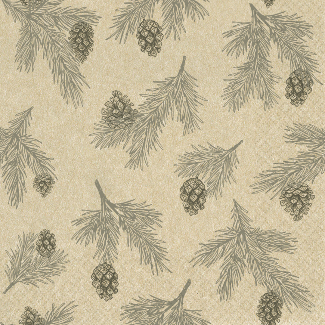 Eco Paper Napkins 33cm, Pine Cones Grey image 0